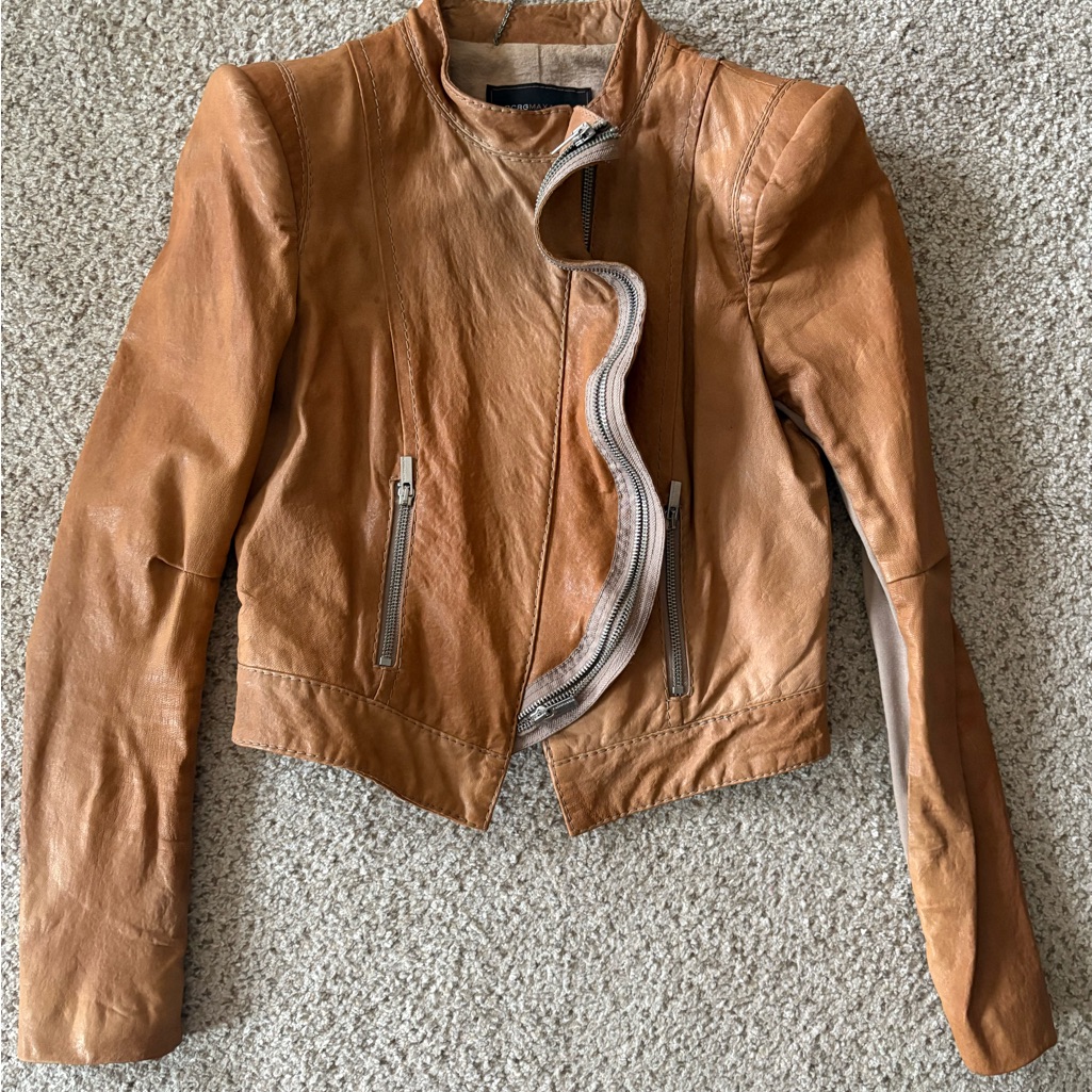 Bcbgmaxazria Leather Biker Jacket With Asymmetrical Collar And Cropped Style